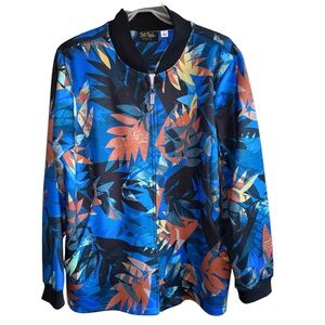Bob Mackie Wearable Art Leaf Tropical Print Zip Jacket women's size XL